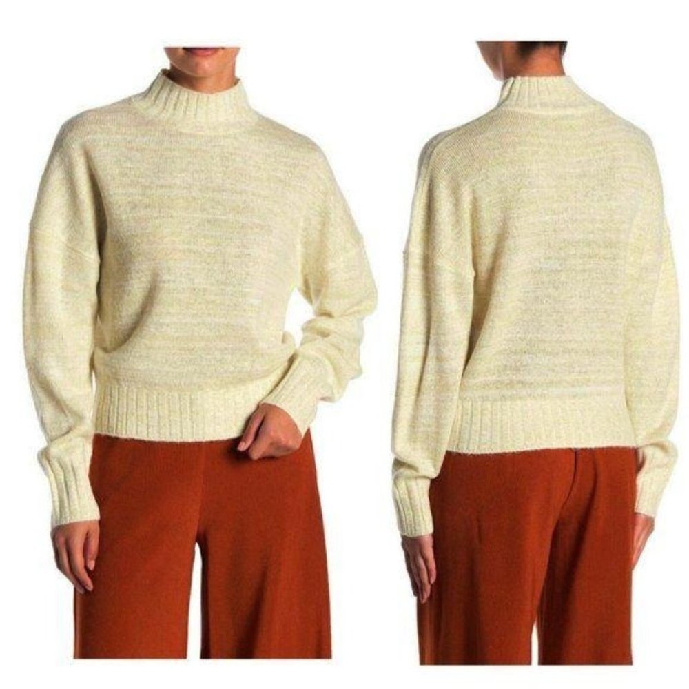 NSR Ivory Metallic Mock Neck Ribbed Sweater